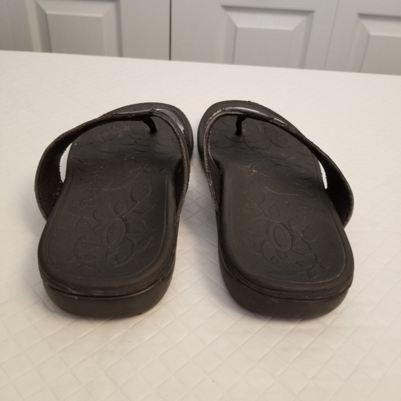 DR SCHOLL'S VENUS BLACK PATENT FLIP FLOP SANDALS WOMEN SZ 7 - Picture 3 of 8